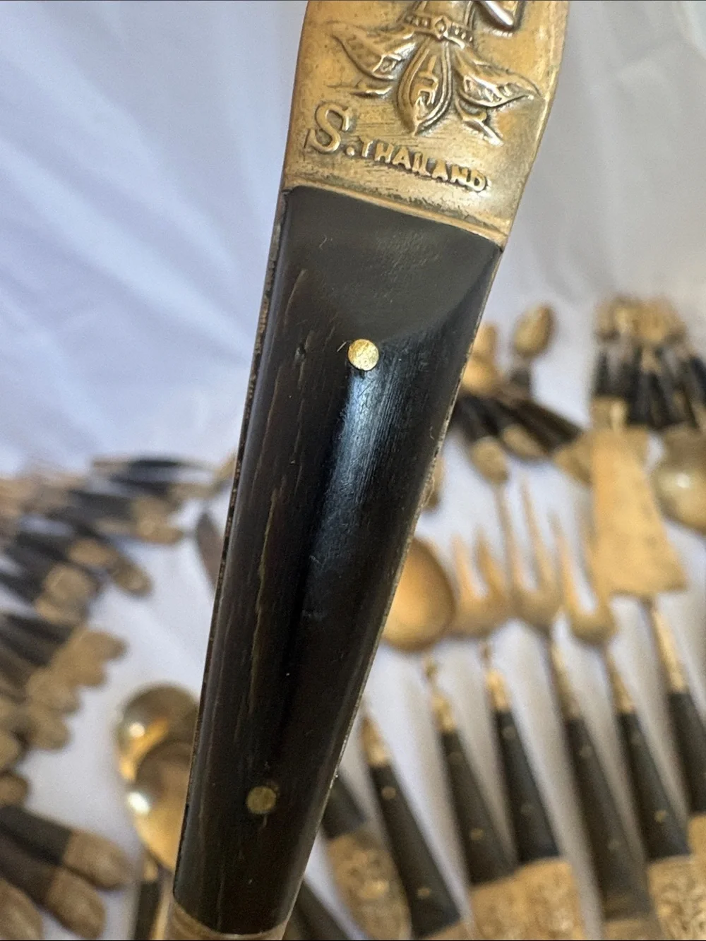 Vintage 80 piece Vintage Asian Thailand Brass and Rosewood/Teak Flatware MCM